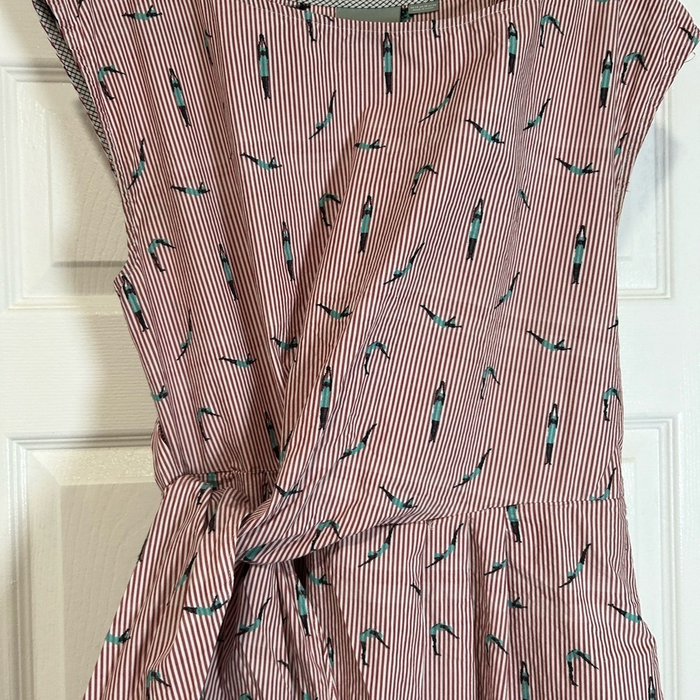 Anthropologie Maeve Bathing Beauty Dress Retro Swimmers Red Stripe Sz 14 - Picture 3 of 6